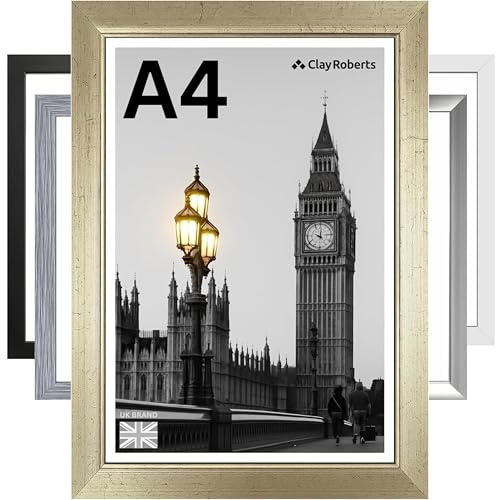A4 Photo Frame, Gold, Picture Frame, Certificate, Art Print Poster, 21cm x 29.7cm, Gold Frames, A4 Photo Collage Gallery Display