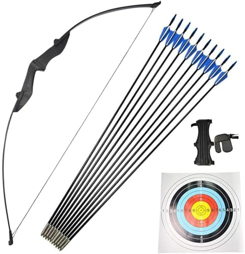 MILAEM Arco Ricurvo e frecce Set 30lbs 35lbs 40lbs Arco Dritto con frecce in Fibra di Vetro Arco da Caccia con L'Arco a Arco Lungo per destrimani e Mancini (Nero, 35lbs)