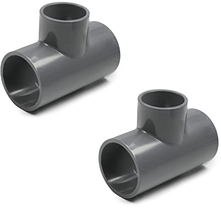 MroMax Conector en T para tubería de PVC de 40 mm x 32 mm, para uso doméstico o industrial, 2 unidades, color gris