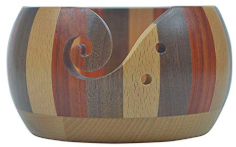 JasCherry Holz Garn Schüssel Holzschale Garn Aufbewahrung - Zubehör Organizer für Näh und Crochet Halterung - Handgefertigt Stricken Schalen mit Geschnitzte Löcher und gebohrte Löcher #1
