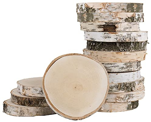 15 Stück Holzscheiben, Runde Holzplatte 17-20 cm Durchmesser, ca. 25 mm Dick, Kiefernholz, Polierte Baumscheiben für DIY, Basteln und Hochzeitsdeko, Natur Holz Log Scheiben