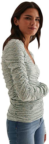 NA-KD Top Fruncido con Cuello en V Blusas, Flor Verde, L para Mujer