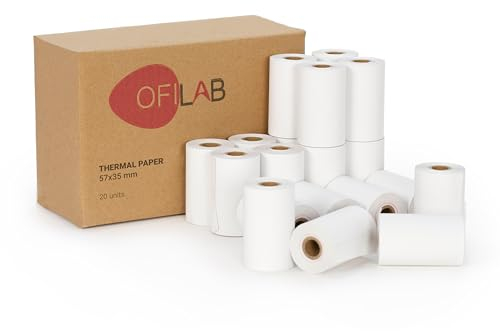 OFILAB - 20 Rollen Thermopapier 57x35mm - Bonrollen für Kassenbons, Belege, Geldautomatenbelege, POS, Thermodrucker, Kassengeräte, Bankomat, EC- und Kredit-Kartenlesegeräte, Bisphenol A-frei