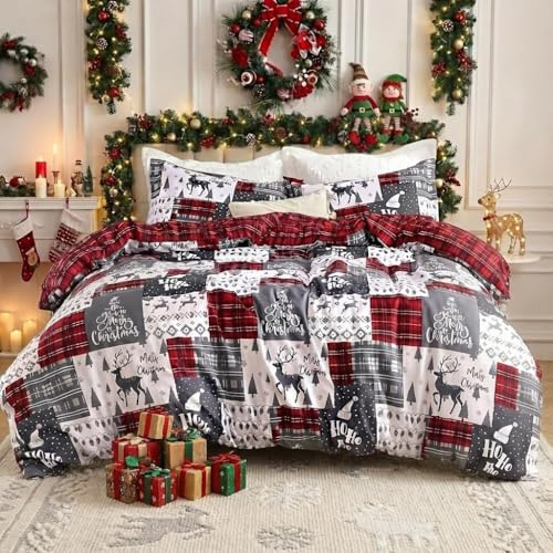 CAROMIO Christmas Duvet Cover Queen, Reversible Printed Comforter Cover Set