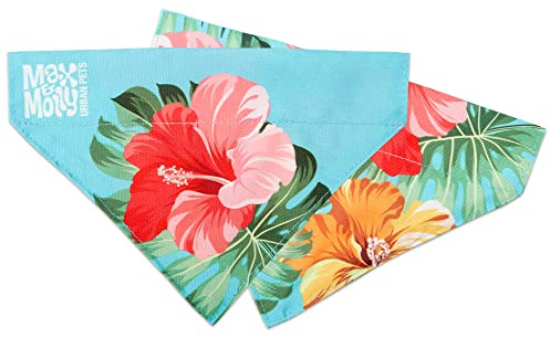 Max & Molly Wendehalsband Bandana für Hunde & Katzen, weicher Stoff, ohne Bindedesign, Halsband gleitet durch obere Schlaufe (Hibiskus, XS-S)