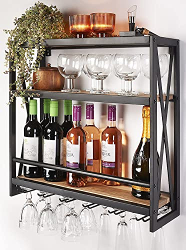 Kobolo Weinregal Wandregal Syrah aus Metall und Mangoholz 60x20x62