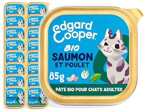 Edgard & Cooper Pâtée Bio pour Chat Stérilisé, Saumon Poulet, 16 x 85g,sans céréales ni sucres ajoutés, riche en protéines, ingrédients naturels, nourriture humide adulte