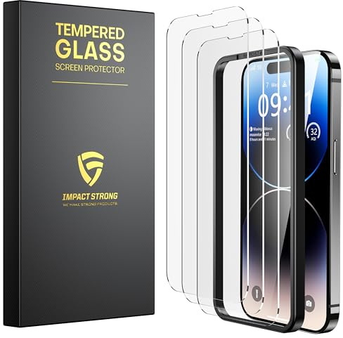 ImpactStrong 3-Pack Shatterproof Tempered Glass Screen Protector for iPhone 14 Pro [Easy Installation Frame] [Bubble Free] [9H Hardness] [Full Coverage] Case Friendly, 6.1 Inch