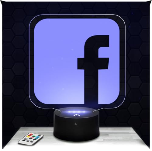 Lampephoto.fr - Lampe Logo Face book 3D Touch Nachtlicht Soziale Medien | Made in France, Sockel & Größe wählbar, dimmbar, Batterie/USB, HD-Lasergravur, Geschenk für Sie & Ihn