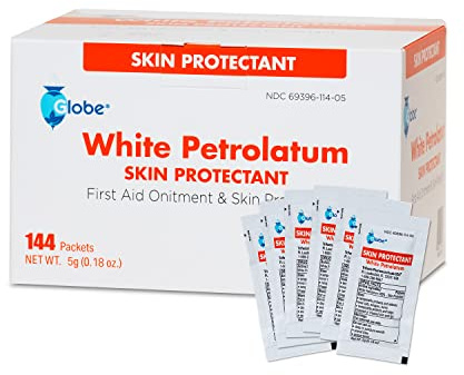 (Box of 144 White Petrolatum, Petroleum Jelly for Dry or Cracked Skin, Soothing White Petroleum Jelly for Minor Skin Irritations, 5g Foil Packets, 144 Petroleum Jelly Packets
