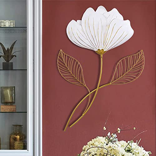Exquisite Wandskulptur, Kunst-Dekor, 3D-Lotus-Metall-Wand-Kunst-Dekor, handgefertigte Lotus-Metall-Wandbehang-Skulptur, natürliche Heim-Kunst-Dekoration (ohne die drei kleinen Schmetterlinge), weiß-21