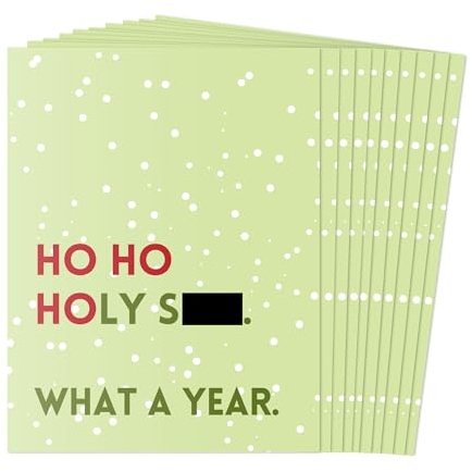 Lustiges Weihnachtskarten-Set – 10 lustige festliche Grußkarten, Feiertags-Multipack, niedlich und blanko innen, für Freunde, Familie, Wichteln, Kollegen (10 Karten – Ho Ho Holy Shit... – 10 gleiche