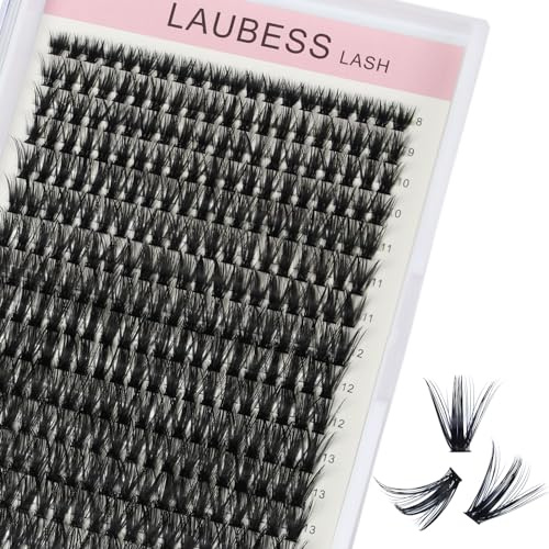 LAUBESS Wimpern Extensions 300 Pcs Cluster Lashes 50D Mixed Tray DIY Falsche Lashes (50D-0.07C-8-15mm)