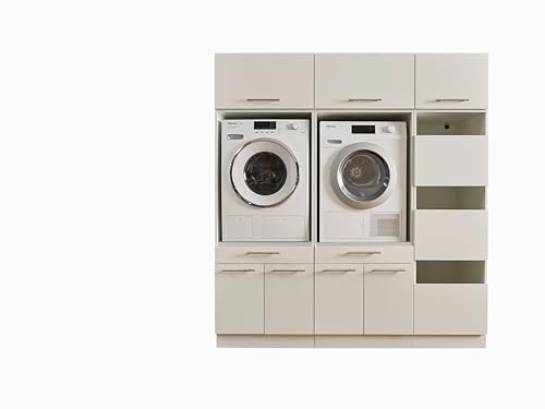 Laundreezy 2X Waschmaschinenschrank, Wäscheschrank und 3X Schrankaufsatz, Weiß - Waschmaschinen-Überbauschrank TÜV-Zertifiziert mit viel Stauraum - 185 x 200 x 67,5 cm (B/H/T)