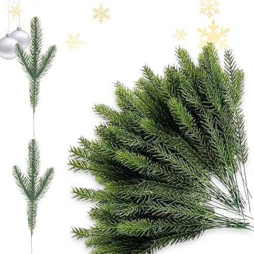 RYAN 50 Pièces Branche de Sapin Artificiel Deco Fausse Branches Sapin DIY Noël Guirlande de Sapin pour Arrangements Floraux de Noël Couronnes Décorations de Vacances (Vert)