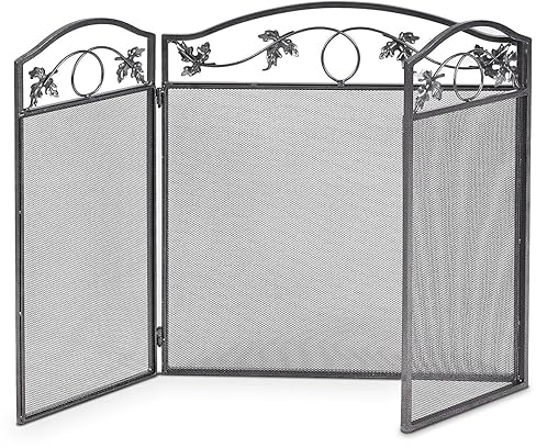 GIANTEX Schermo da camino, a 3 pannelli, parascintille firewall pieghevole per isolamento di scintille e cenere, recinzione per camino, griglia di protezione in metallo resistente, per casa o