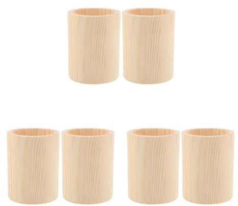 EXCEART 6Pcs Round Wooden Pen Holders Unfinished Desk Organizer Pencil Pot for Office Home Diy Craft Storage Container