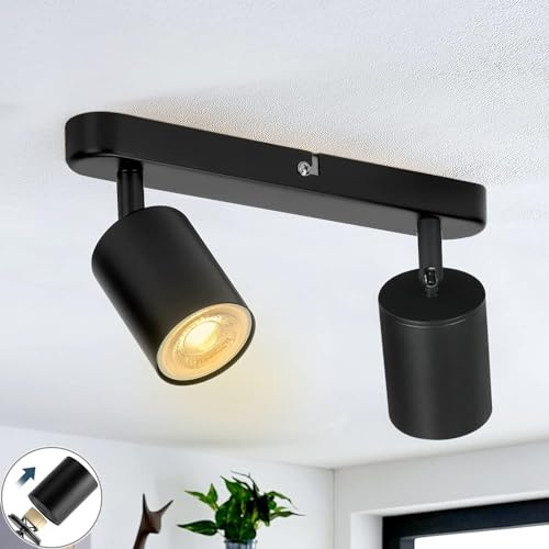 SGGSHENNAN Adjustable Spotlight Ceiling Light Fixture 2 Light Gu10 Track Lighting Indoor Directional Light Ceiling Spot Light for Kitchen, Bedroom, Picture Wall, Hallway, Office, Bar (Black-2 Light)