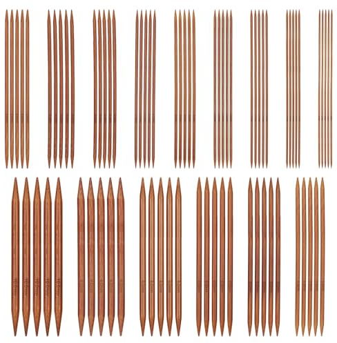 Aeeque Stricknadeln Set, 75 Stücke Stricknadel Bambus Set, 15 Doppelspitzig Stricknadeln, Rundstricknadeln Set 2mm-10mm, 20cm Nadelspiel für Anfänger zum Socken, Schals, Pullover