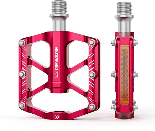 GEWAGE Pédales de vélo Pliantes, réflecteurs, avec pédales de vélo, pédales de Plate-Forme antidérapantes en Aluminium CNC, 9/16, pour vélos pliants, Mini vélos pour Enfants (Rouge)