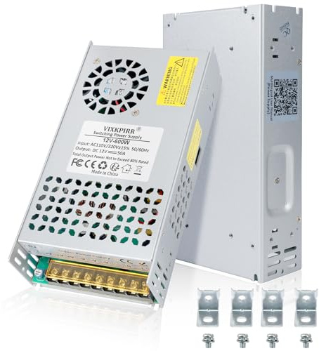 VIXKPIRR CC 12V 50A 600W Alimentation Transformateur 220V CA vers CC 12V | Convertisseur 12V 50A 600W Alimentation Adaptateur SMPS pour Bandes LED, Moteurs, Pompes, Imprimantes 3D, CCTV, Autoradios