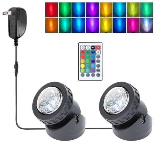 yoosuml Pond Lights Colored with Timer, Fountain Lights IP68 Waterproof Underwater LED Dimmable Outdoor Spotlights for Lawn Pond Fountain Waterfall Garden Landscape, 2 Lights