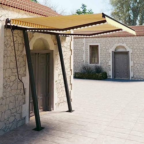FOZICV Outdoor-Markise Einziehbare mit LED 3,5x2,5 m Gelb und Weiß Leicht und Dennoch Robust Gelenkarmmarkise Wasserabweisend Balkonmarkise Sichtschutz Sonnenschutz für Terrasse Restaurants