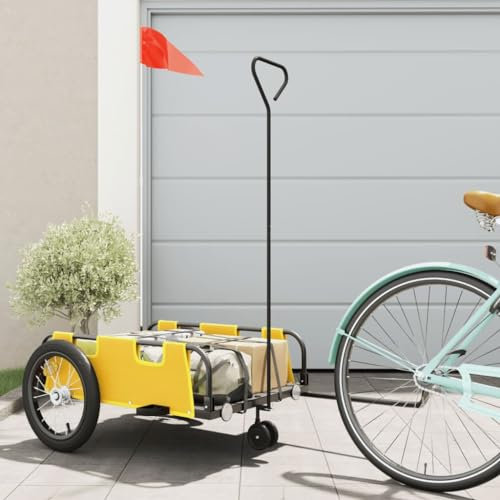 Tidyard Remorque de Vélo Jaune Tissu Oxford et Fer, Remorque Chariot à vélo, Chariot de Transport, Multifonctionnel Remorque de Transport pour Camping, Trekking Style E
