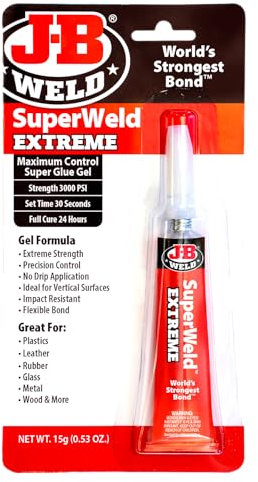 JB Weld Superweld Extreme Instant Adhesive Super Glue Gel, Multi-Purpose Ultra-Fast Setting, Suitable for All Metals and Other Materials, Clear 15g