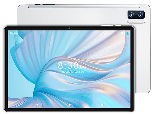 YESTEL Tablette 10 Pouces, 4 Go RAM +64 Go ROM Extensible jusqu'à 1 to, Android Tablette Tactile FHD 1920 x 1200 8000 mAh, 5 MP+13 MP, Bluetooth, Face ID avec Étui, Argent