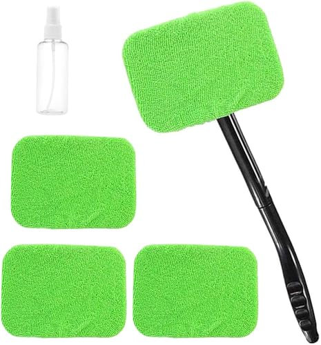 STOUCLA Windshield cleaner, car window cleaner with 4 microfiber pads, microfiber cleaner swivel, telescopic handle set, car wash brush, car window wiper kit