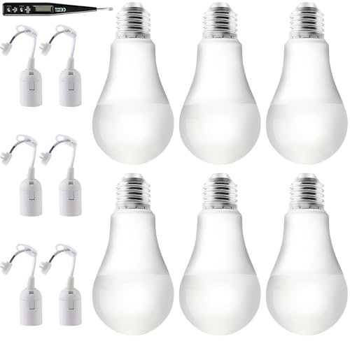 6 bombillas LED E27 de 6500 K con 6 portalámparas + comprobador de voltaje VDE: portalámparas de repuesto 15 W mate, base con cable, color blanco frío