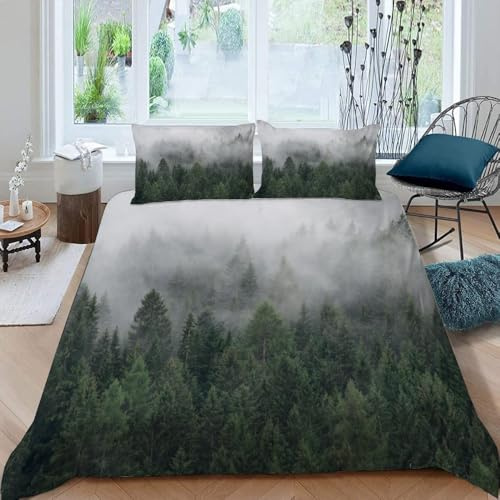 VULORA Bettwäsche 135x200 Wald Natur Bettbezug mit Reißverschluss 100% Mikrofaser Bettwäsche-Sets für Junge Mädchen 3D Druck Landschaft Kinderbettwäsche mit 2 Kissenbezüge 80x80cm Sommer A356