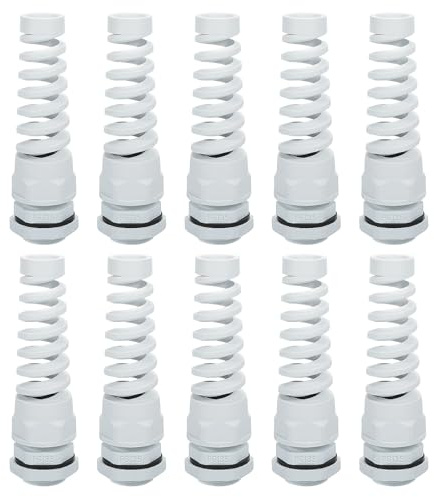 QUARKZMAN 10pz Passacavo Impermeabile, PG13,5 Spirale in Nylon Corda Pigtail Set Pressacavo Elettrico per 6-11mm Fissaggio Cavi con Filettatura Metallico, Bianco