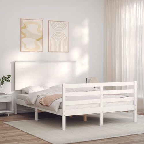 Buzaza Massivholzbett mit Kopfteil Bettgestell Bed Frame Holzbett Kopfteil Bett Schlafzimmer Bett Massivholzbetten Weiß - 3195192