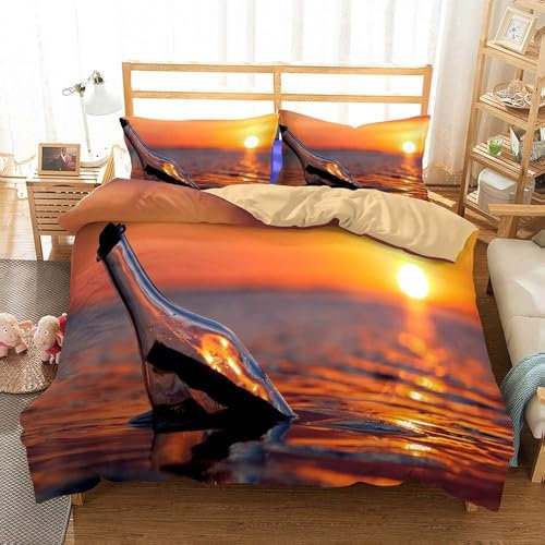 Housse de Couette 90x190 Bouteille en Verre Parure de Lit Microfibre Imprimée 3D Eau de Mer Housses de Couettes Duveteux avec Fermeture éclair et 2 Taies d'oreiller 65x65 cm