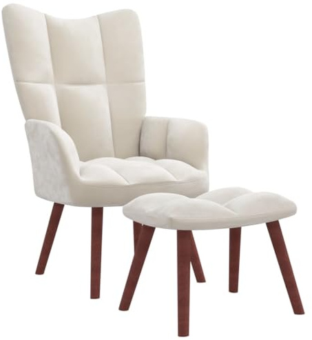 Myheimly Relaxsessel mit Hocker,Sessel mit Stahlrahmen Holzbeinen,Relaxstuhl Polsterstuhl mit Armlehne,Fernsehsessel Polstersessel Wohnzimmer,Modern Samt Sessel Weiß,Mit Fußablage
