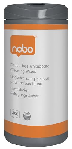 Nobo Plastikfreie Whiteboard Reinigungstücher – 100er Pack, Spender mit Klappdeckel für einfachen Zugriff, optimal für die tägliche Nutzung, 1915713