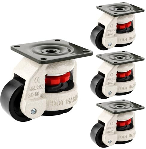 STARVAST 4 rotelle per carichi pesanti con manico a cricchetto, 1000 kg, altezza regolabile, 50 mm, con freno per macchine pesanti, banco da lavoro, tavolo da saldatura