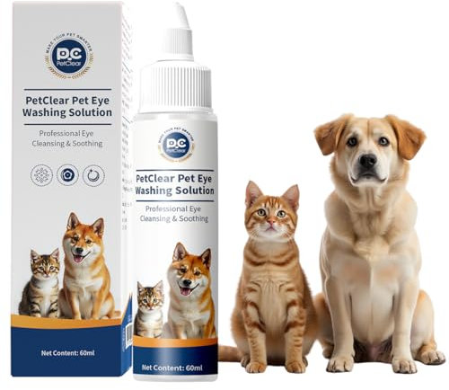 PCpetclear PetClear augentropfen Hunde und Katzen lindern Augenjucken und Reizungen, Symptome und Allergien. Entfernt effektiv Tränenstein. (60ml) (1)