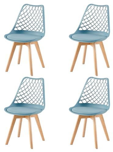 EGGREE 4er-Set Skandinavische AusgehöHlte Esszimmerstühle SGS GeprüFt, Set of 4 Gepolsterte HerausgehöHlt KüChenstüHle Retro BüRostüHle, Beine Aus Massiver Buche - Morandi Lichtblau