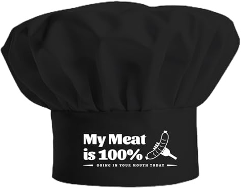 PLIGREAT Divertente cappello da chef regolabile da cucina nero Baker Grill BBQ Cap carino salsiccia modello forchetta da cucina cappello da chef per uomini donne padre madre marito moglie, Nero
