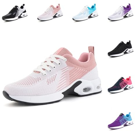 Hitmars Basket Femme Chaussures de Running Chaussure de Course Sport Air Coussin Respirant Mesh Lacets Fitness Jogging Légères Confortable UDI2-Rose EU37