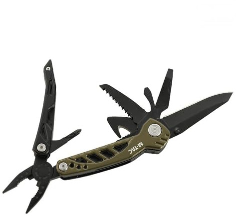 M-Tac Multitool Type 2 – 11-in-1 Multifunktionswerkzeug mit Messer (70 mm), Kombizange, Schraubendreher, Flaschenöffner & Outdoor & Survival Tool, Green/Black