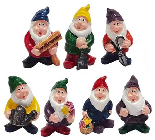 Lot de 7 mini nains de jardin miniatures en résine pour loisirs créatifs