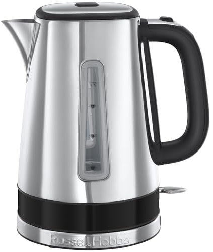Russell Hobbs kettle [1.7l, 3000W, stainless steel] distinctions black(Push-to-open lid, 360° base with cord storage, Perfect pour spout,removable Anti-scale filter, water level indicator) 24283