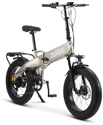 Nilox, Ebike X10, Bici Elettrica Pieghevole, Fino a 70 km di Autonomia, Fino a 25 Km/h, Motore da 36 V/250 W e Batteria Removibile 36V-13 Ah, Gomme FAT 20x4, Cambio a 6 Velocità, Colore Grigio