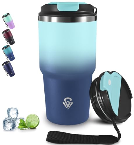 Grsta Mug Isotherme Anti-Fuite, 20oz Gobelet Thermique, Double Paroi Isolante Acier Inoxydable, Tumbler Transportable, Tasse Isotherme pour Boissons Chaudes et Glacé
