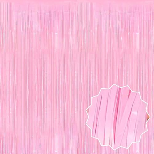 3 Pack Macaron Pink Foil Fringe Curtains Backdrop, 1x2m Metallic Streamers Tinsel Curtains Background for Photo Booth, Birthday, Christmas, Halloween, New Year Party Decorations (3pcs, 1x2m)