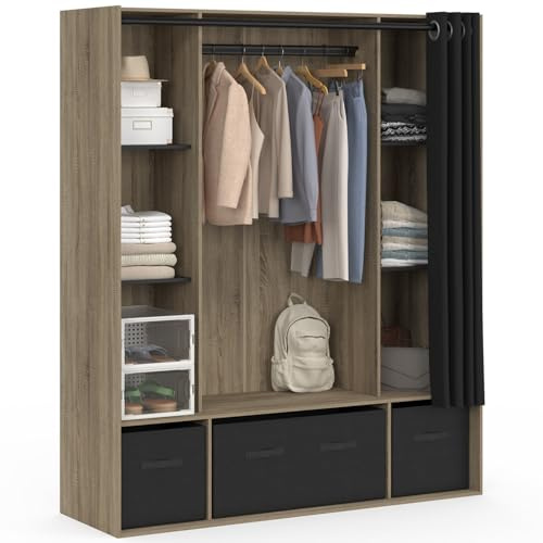 IDMarket - Dressing Double penderie Diane 140 x 45 x 167 cm hêtre et Noir